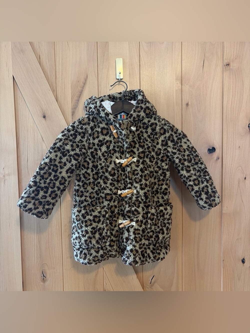 Boden Cheetah Print Hooded Toggle Sherpa Duffle Coat Girls 3-4Y Fuzzy Animal
